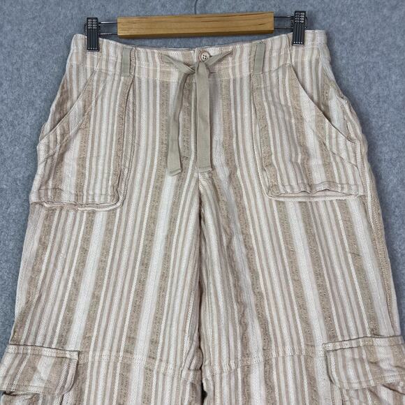 Anthropologie Beige Striped Linen Blend Cargo Wide Leg Pants Size 27 - Picture 3 of 9
